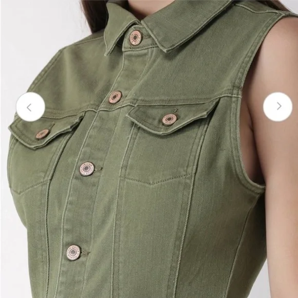 FOREVER 21 olive denim sleeveless utility jumpsuit - Picture 3 of 13